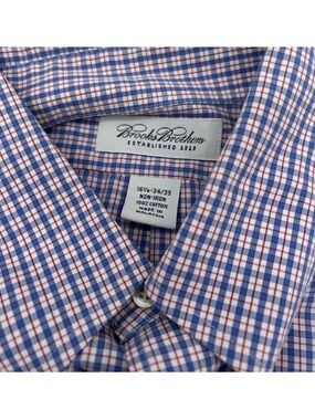 Brooks Brothers Men’s Blue and Red Windowpane Check Dress Shirt